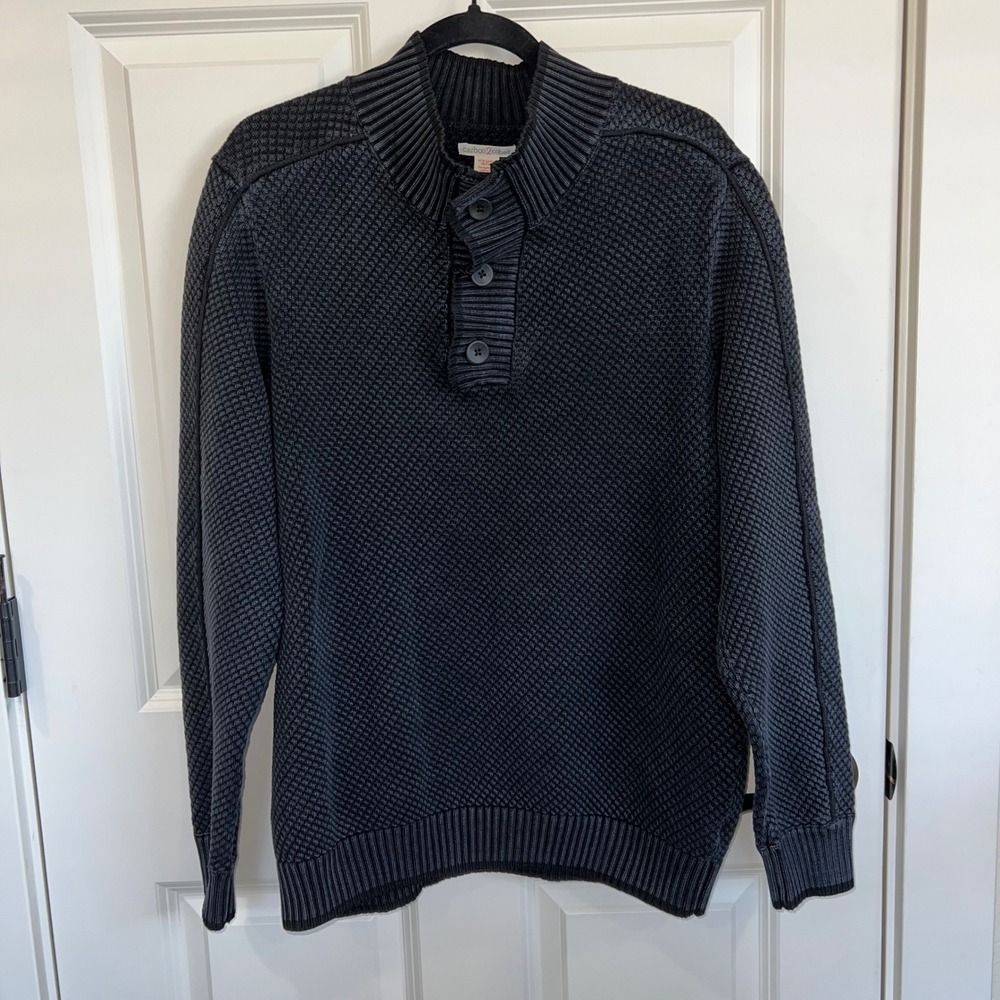 Carbon2Cobalt Textured Mock Neck 3‎ Button Henley Sweater Black Size Large Men's